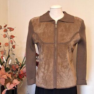 NWT Woman's Light Brown Camel Zip-Up Cardigan Knitwear Lightweight Sweater 6 S